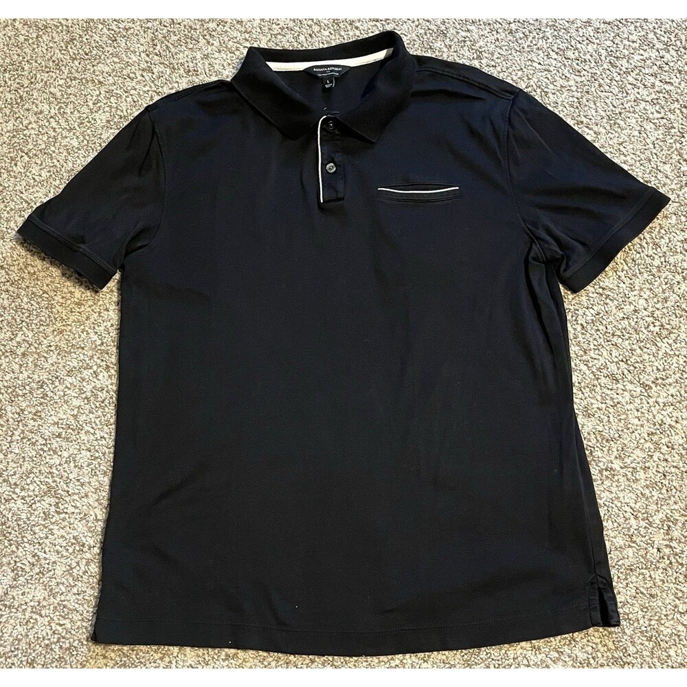 Men's Banana Republic Black Luxe Performance Short Sleeve Polo Shirt, Large